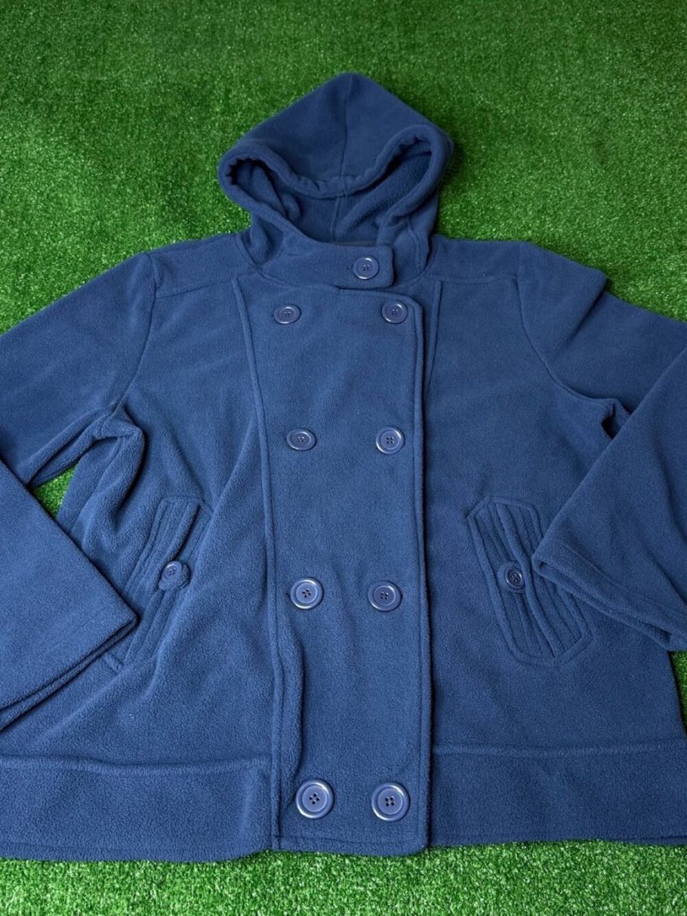 Creazioni Effeci Women's Double-Breasted Hooded Fleece Peacoat Navy Jacket L